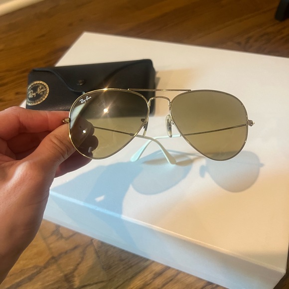 Ray-ban RB3025 55mm Large Metal Aviator Glasses Brown Gold White with Case - Picture 2 of 13